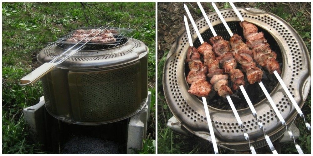 Фото: барабан стиральной машины угольный гриль с решетками и шампурами