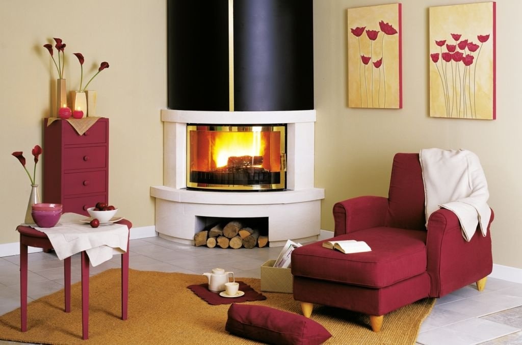 Угловой камин в интерьере