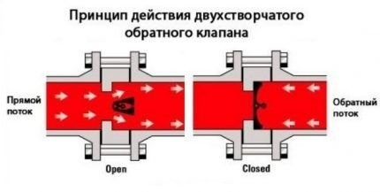Конструкция двухстворчатого обратного клапана
