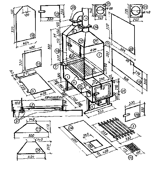 Эскиз самодельной печи для сауны
