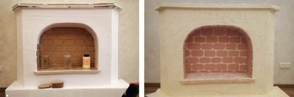 Камин сделан из картона.