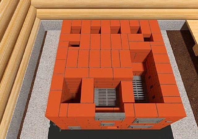 Десятый ряд: складывание нижней части топки. Резервуар для воды полностью закрыт.
