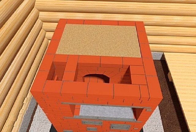 Заполнение пространства над тиглем чистым песком в ряду 20.
