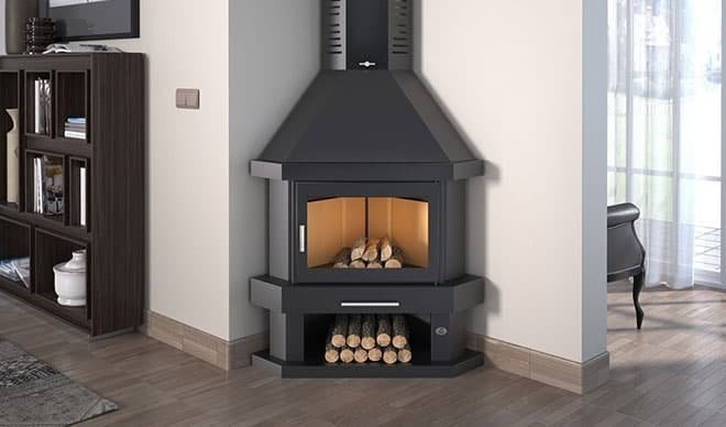 Кухонный угловой камин в интерьере