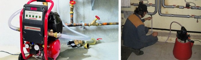 Пневматическая промывка отопительной установки
