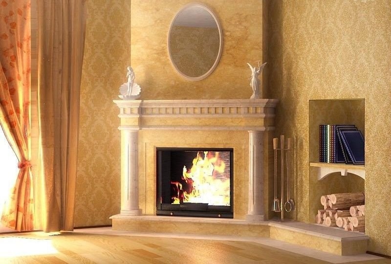 Современный стальной камин в камине классического стиля