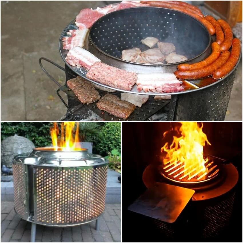фотография угольного гриля, сделанного из барабана стиральной машины